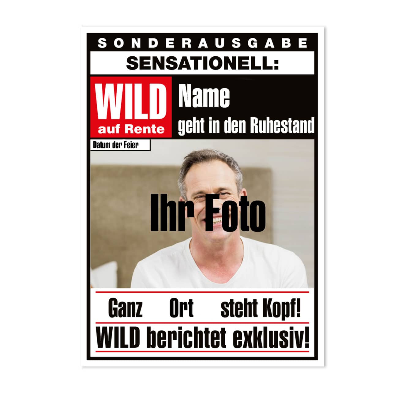 XXL Klappkarte in Zeitungsform mit Name zur Rente