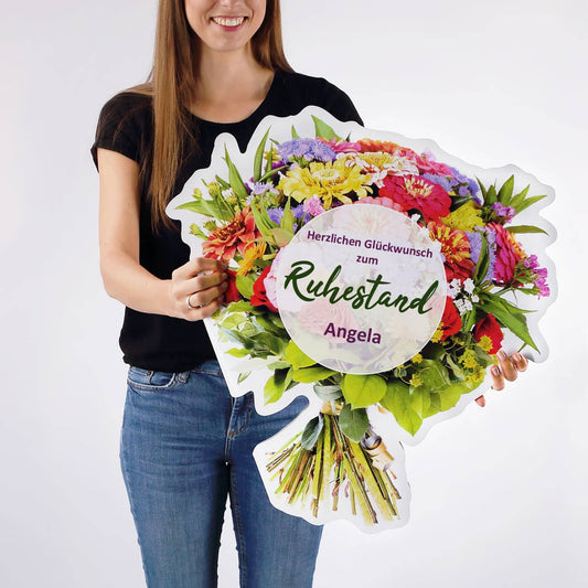 XXL Klappkarte bunter Blumenstrauß zum Ruhestand mit Name personalisiert