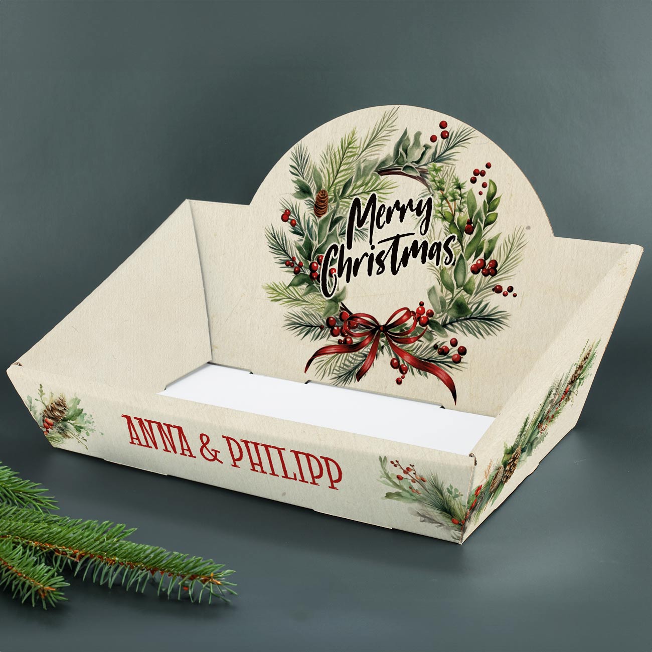 Persönlich bedruckter Geschenkkorb für Ihre Weihnachtspräsente