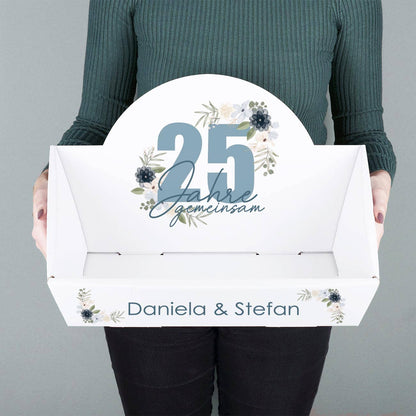 25 Jahre gemeinsam - Geschenkkorb zur Silberhochzeit mit Namen - groß