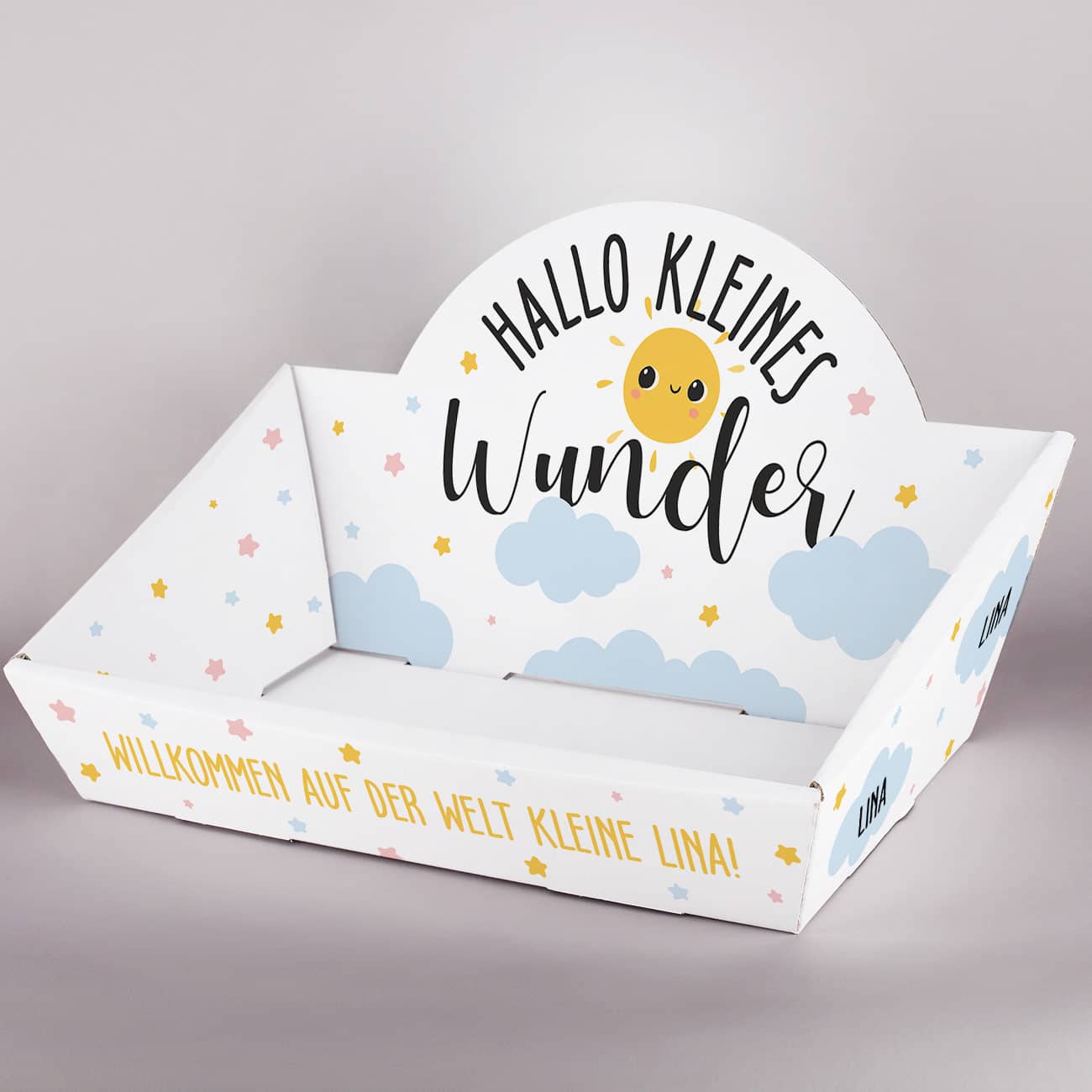 Kleiner Geschenkkorb zur Geburt mit Personalisierung