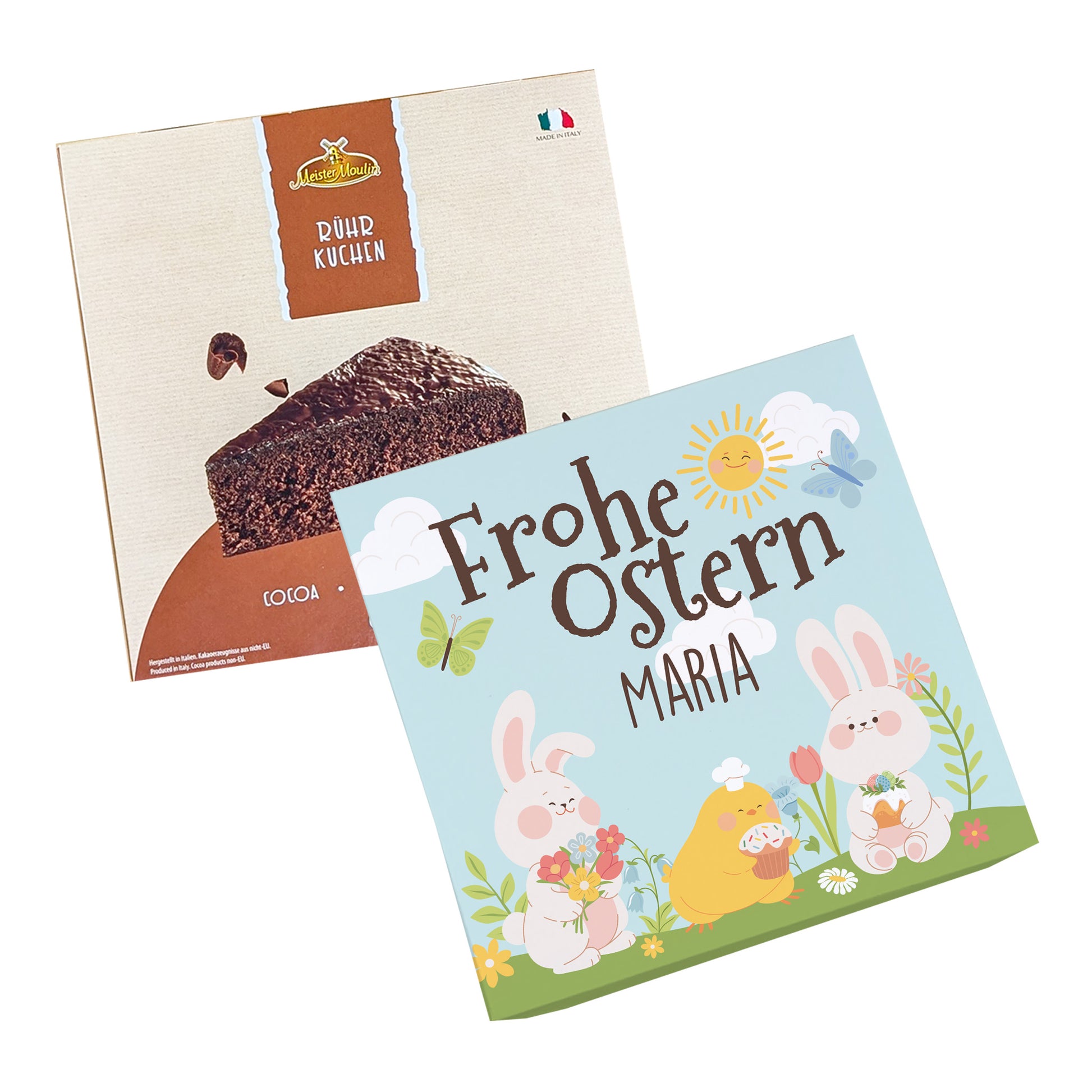 Personalisierter Osterkuchen Geschenkbox mit Schoko Rührkuchen Variante