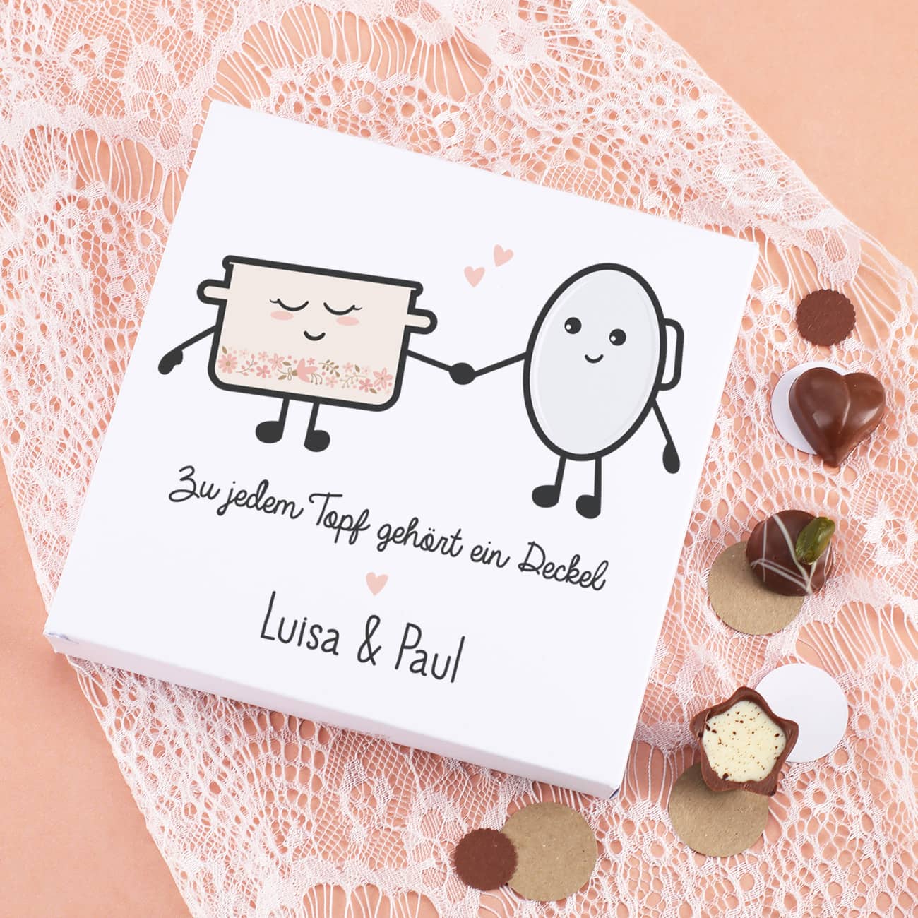 Topf und Deckel Lindt Pralinen mit Personalisierung