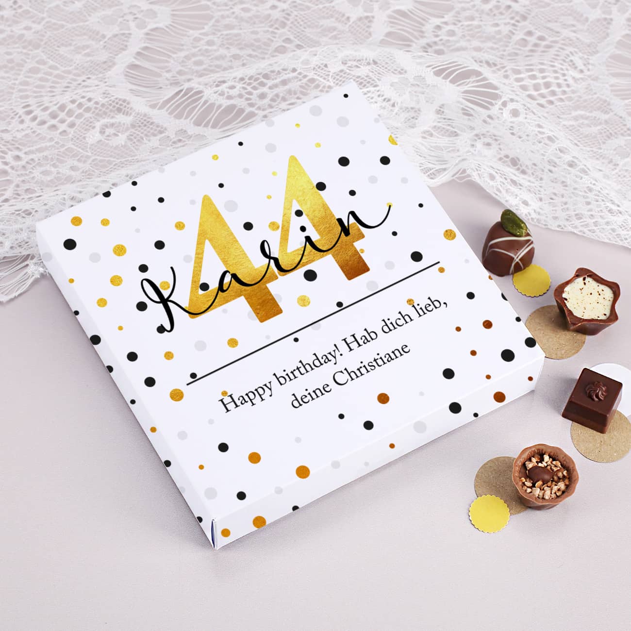 Geburtstagspralinen von Lindt mit persönlicher Banderole