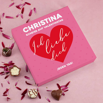 Lindt-Pralinen - Scheiß auf Valentinstag ich liebe dich jeden Tag - mit Name in Pink