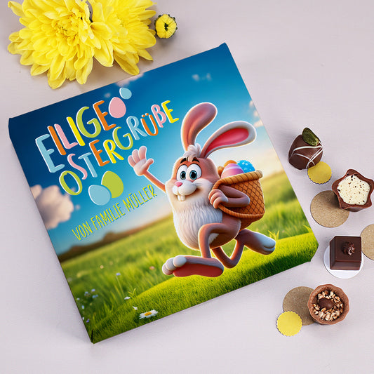 Pralinenbox "Eilige Ostergrüße" mit Wunschtext 100g Lindt Pralinen zum Osterfest