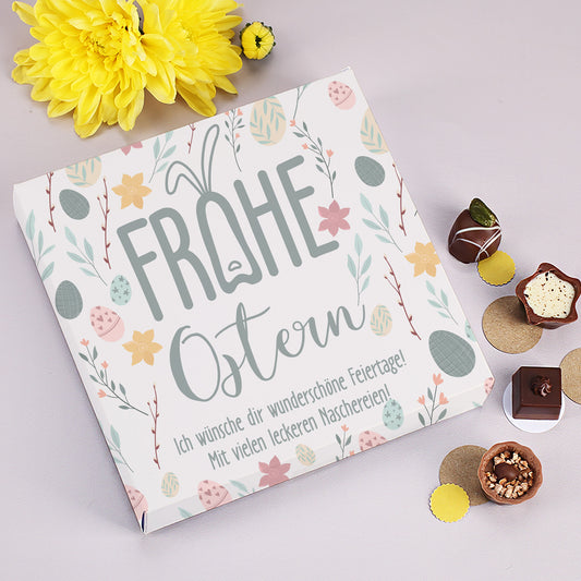 Pralinenbox "Frohe Ostern" mit Wunschtext und Hasenohren zum Osterfest | Lindt