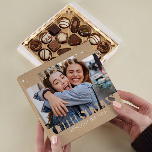 Personalisierte Lindt Pralinen Merry Christmas mit Foto & Wunschtext | Süßes Weihnachtsgeschenk
