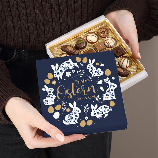 Personalisierte Lindt Pralinenbox mit Name zu Ostern | 100 g Mini Pralinés im edlen Hasen-Design
