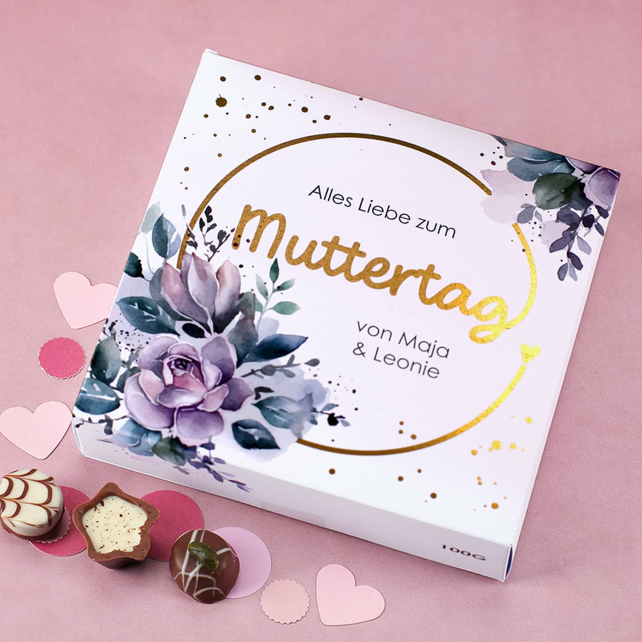 Zum Muttertag - Lindt-Pralinen mit Ihrem Text und Goldfolie veredelt