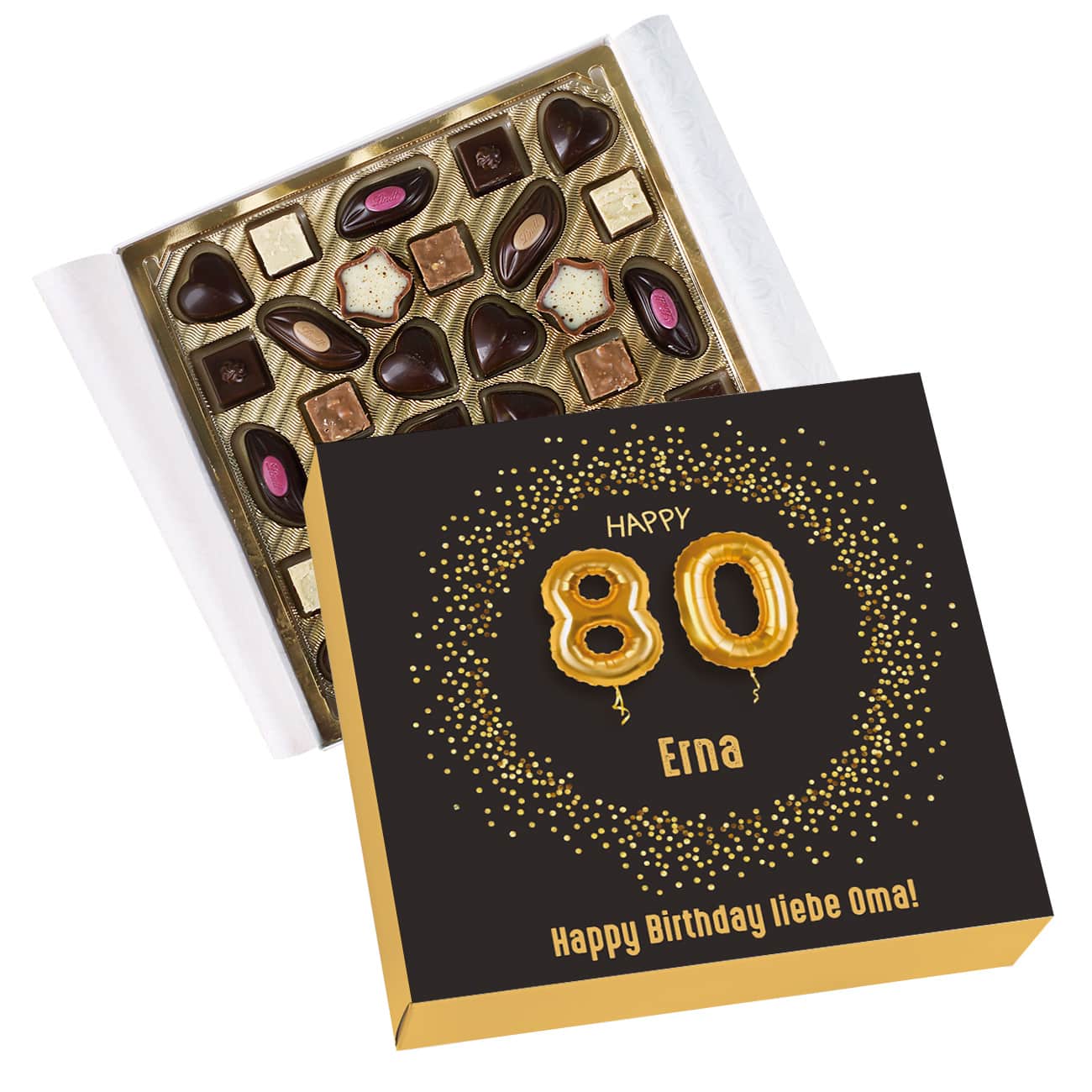 Lindt Pralinen zum 80. Geburtstag mit Name und Wunschtext