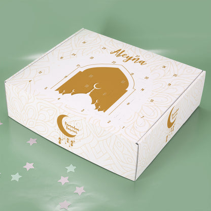 Ramadan Kalender für Mädchen und Jungen mit Name zum selbst Befüllen | Mondsichel