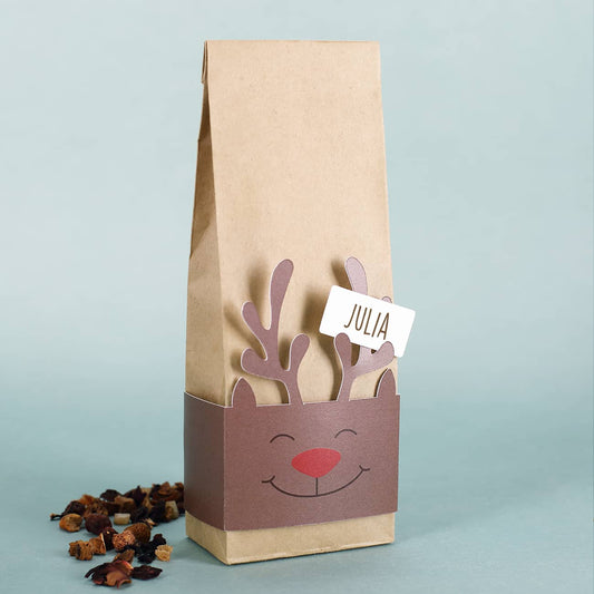 Früchtetee mit personalisierter Rentier Banderole