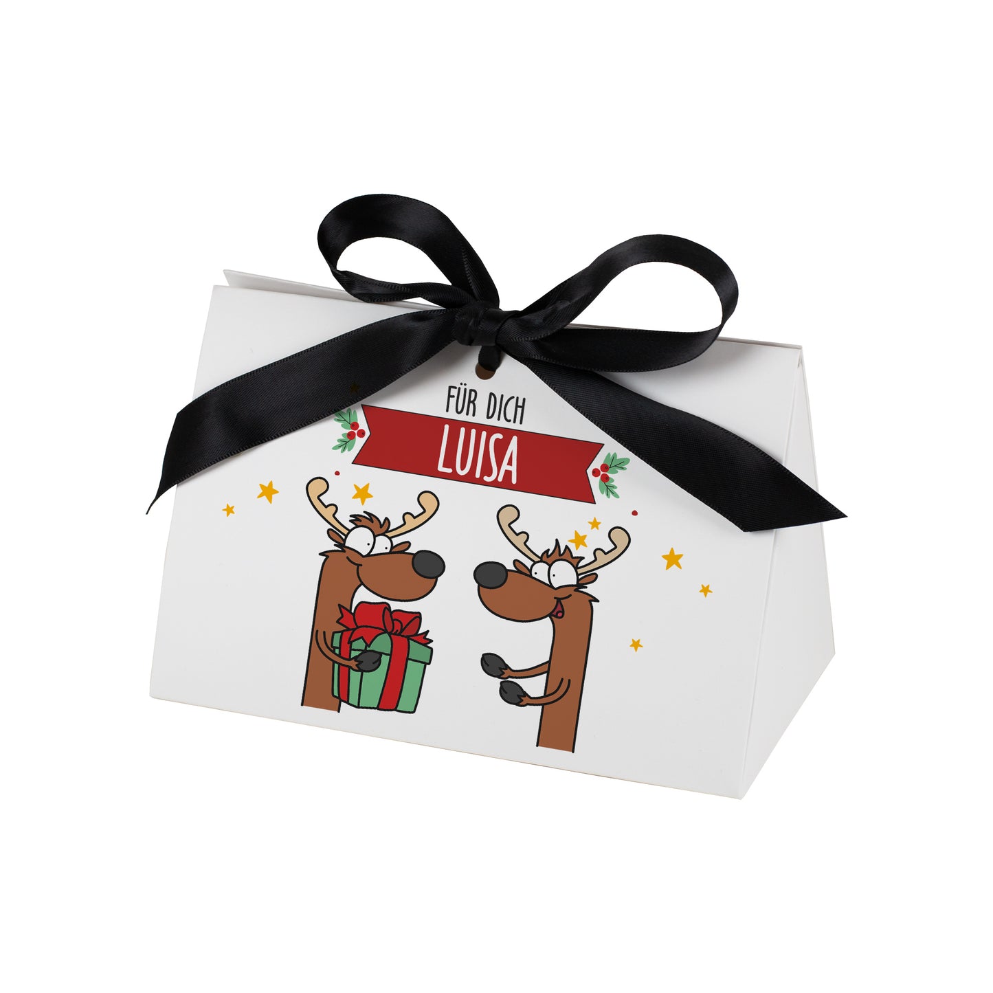 Freisteller der mittleren Tasche mit Rentiermotiv und Name „Luisa“ vor weißem Hintergrund.