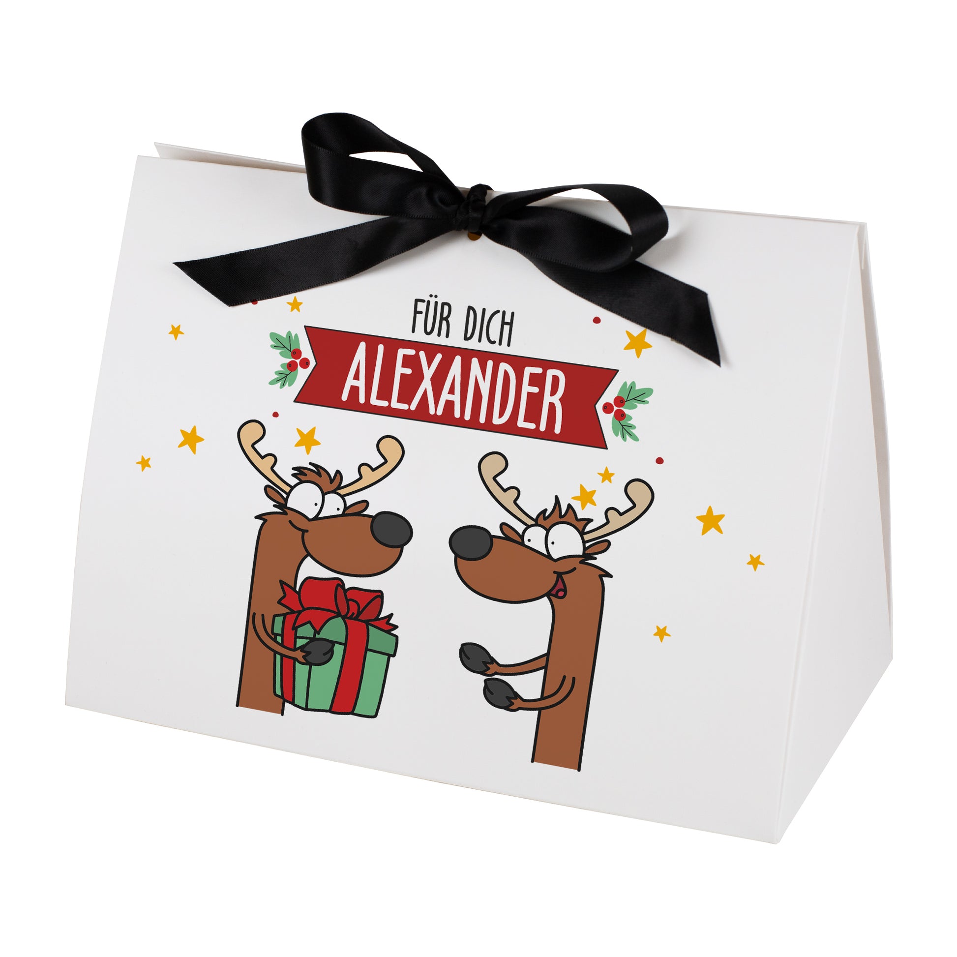 Freisteller der großen Rentiertasche mit Name „Alexander“ vor weißem Hintergrund.