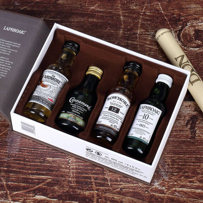 Single Malt Whiskys Ardmore Connemara Bowmore und Laphroaig in einer Probier-Kollektion