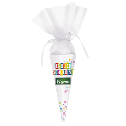 Endlich Schulkind Zuckertüte mit Ihrem Namen bedruckt