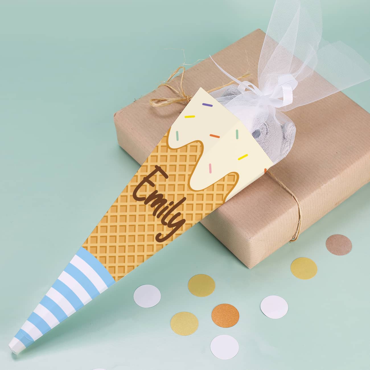 Kleine Schultüte Eiswaffel mit Name personalisiert