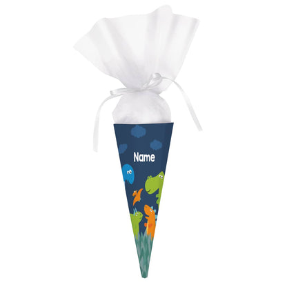 Kleine Zuckertüte mit Dino´s und Wunschnamen bedruckt