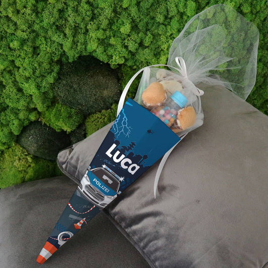 Zuckertüte mit Polizeiauto und Wunschname