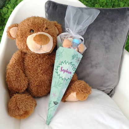 Geschwisterschultüte mit Ranken, Blumen und Name 