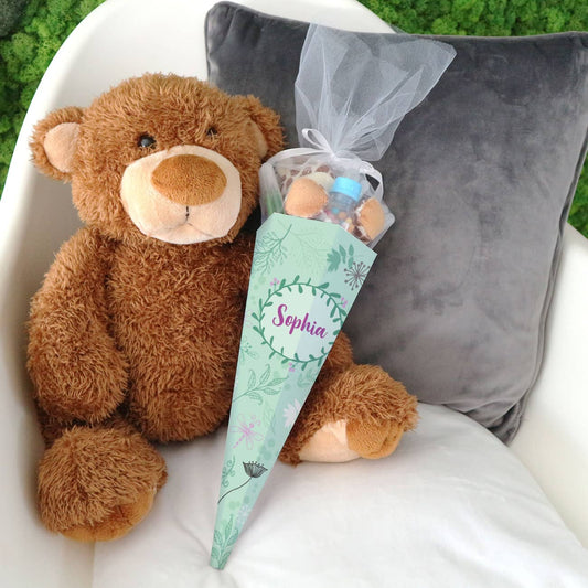 Geschwisterschultüte mit Ranken, Blumen und Name 