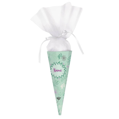 Geschwistertüte mit Ranken, Blumen und Wunschname