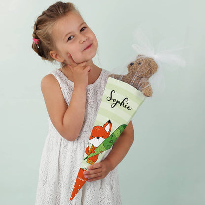 Geschwister-Schultüte mit Fuchs und Name bedruckt