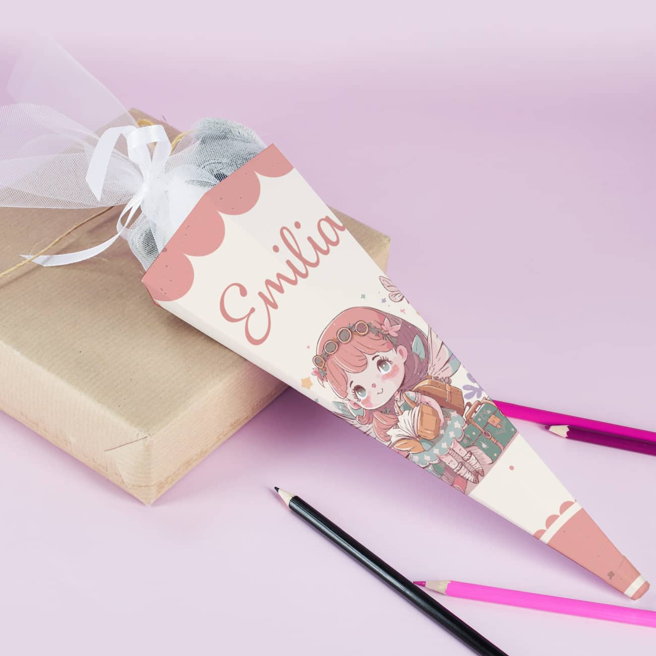 Schultüte für Geschwister mit süßer Fee und Name