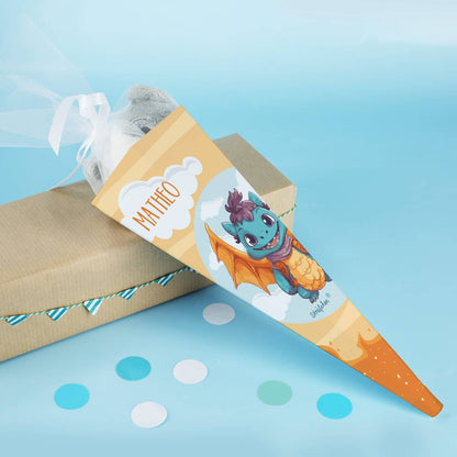 Kleine Geschwistertüte mit niedlichem Drachenmotiv und Name