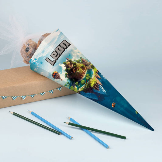 Geschwister-Schultüte Pixel-Art mit Insel und Name