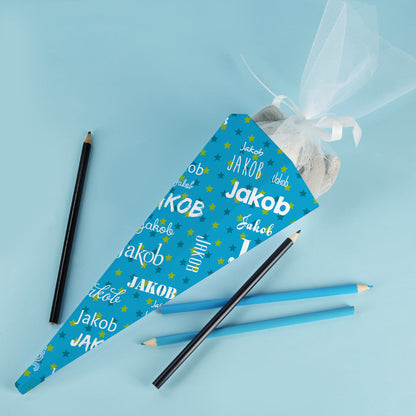 Kleine blaue Geschwistertüte mit Ihrem Namen