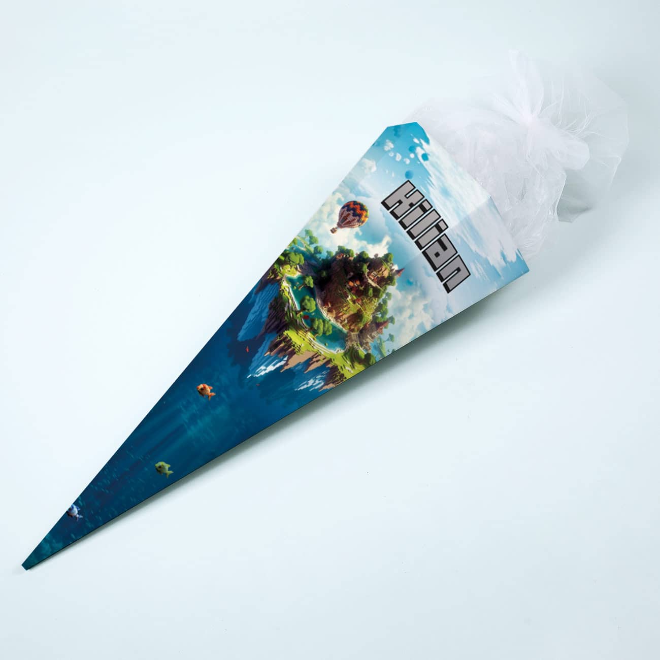 Schultüte mit Pixel-Motiv und Name