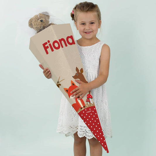 Schultüte mit Tieren des Waldes und Wunschname