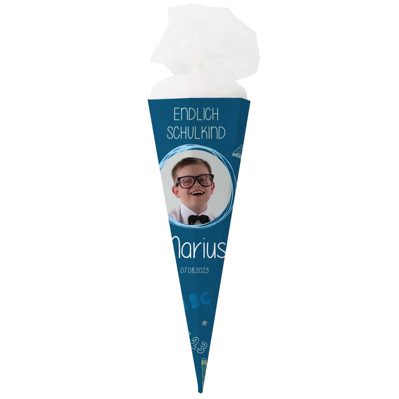 Schultüte in Tafeloptik mit Foto und Name