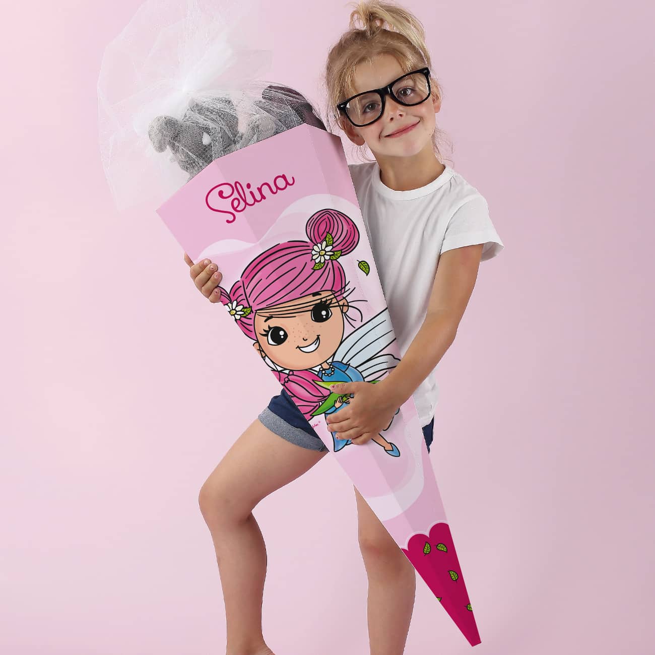 Zuckertüte Tulpenfee mit Name personalisiert mit Nylon-Tüll