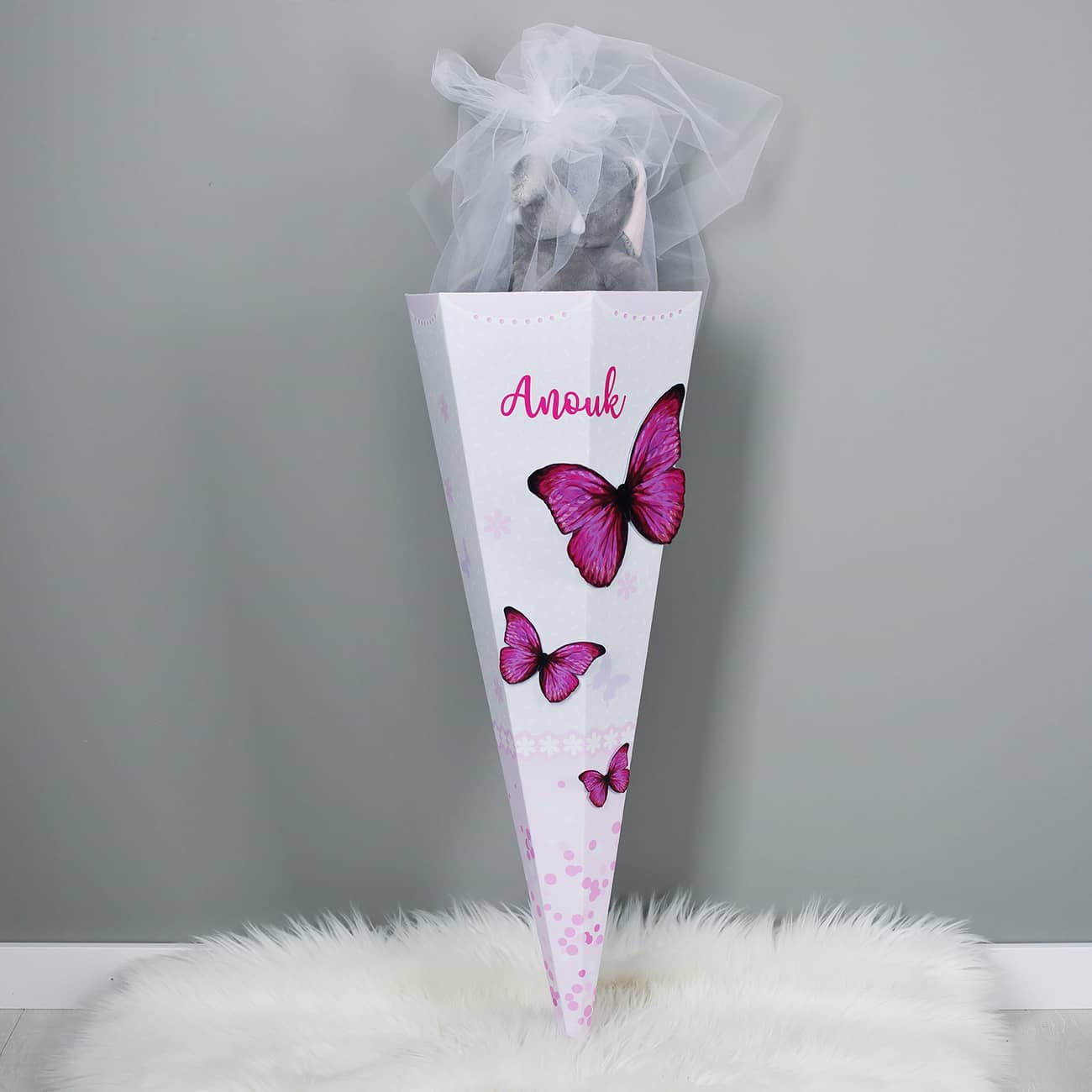3D Schultüte mit Schmetterlingen und Name