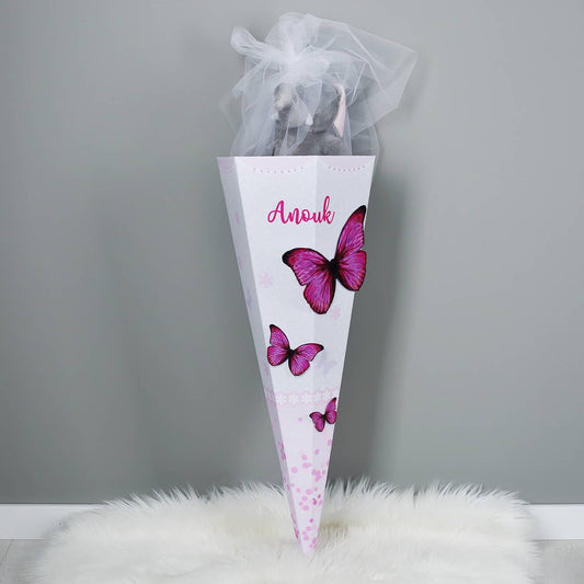 3D Schultüte mit Schmetterlingen und Name