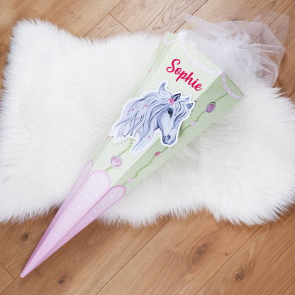 Schultüte mit 3D Schimmel, Blumen und Name