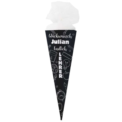 XL Schultüte - Endlich Lehrerin oder Endlich Lehrer - mit Wunschname bedruckt