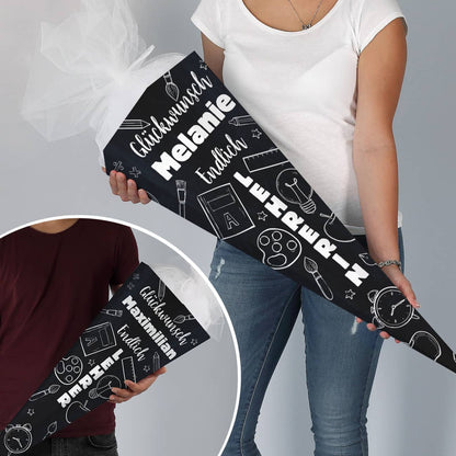 XL Schultüte - Endlich Lehrerin oder Endlich Lehrer - mit Wunschname bedruckt