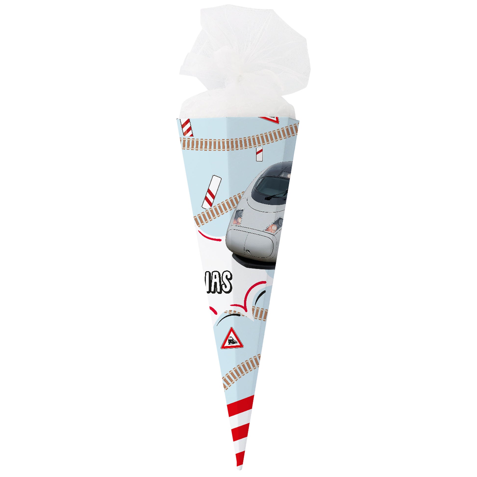 Seitenansicht der personalisierten ICE-Schultüte mit Name