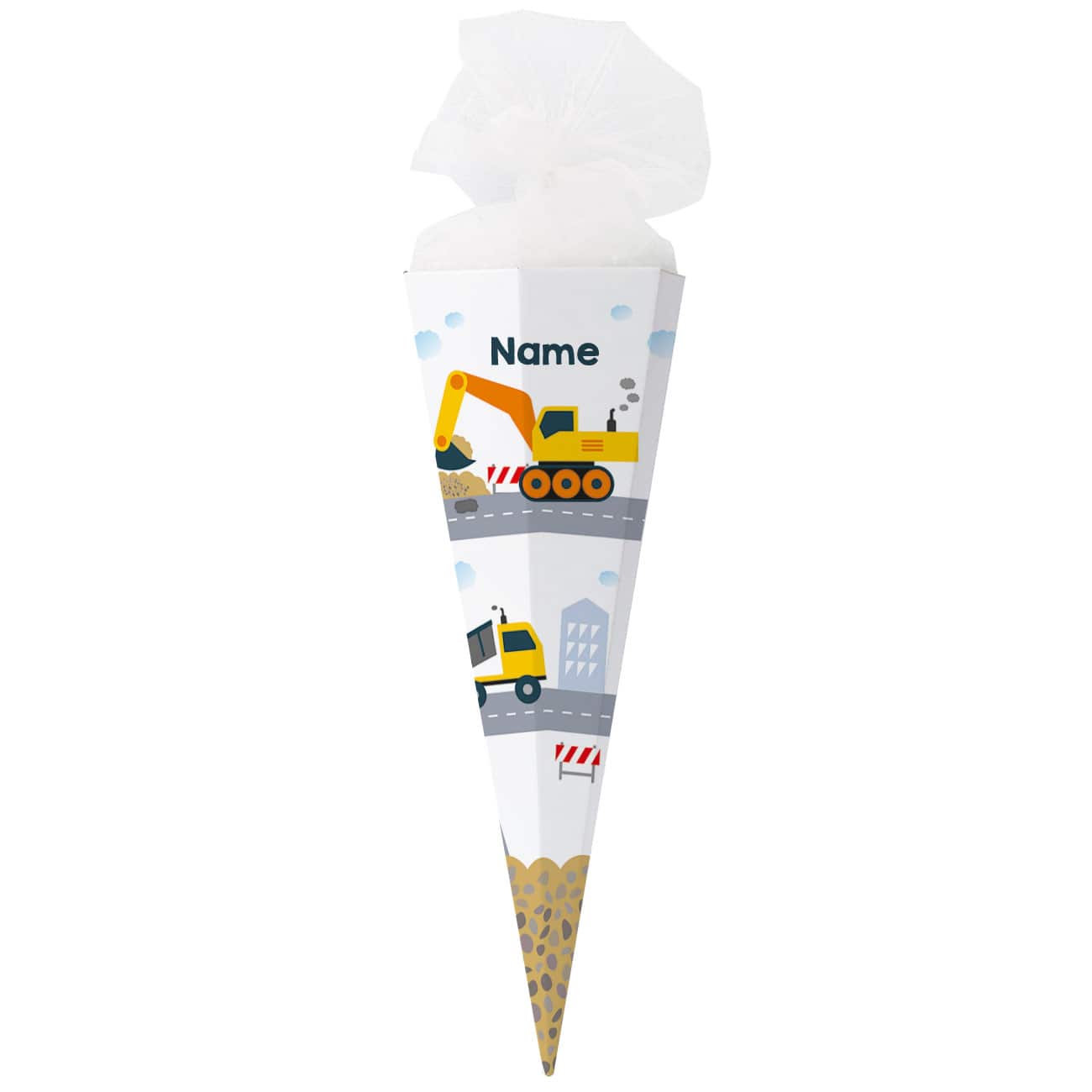 Zuckertüte mit Bagger, Baustelle und Name
