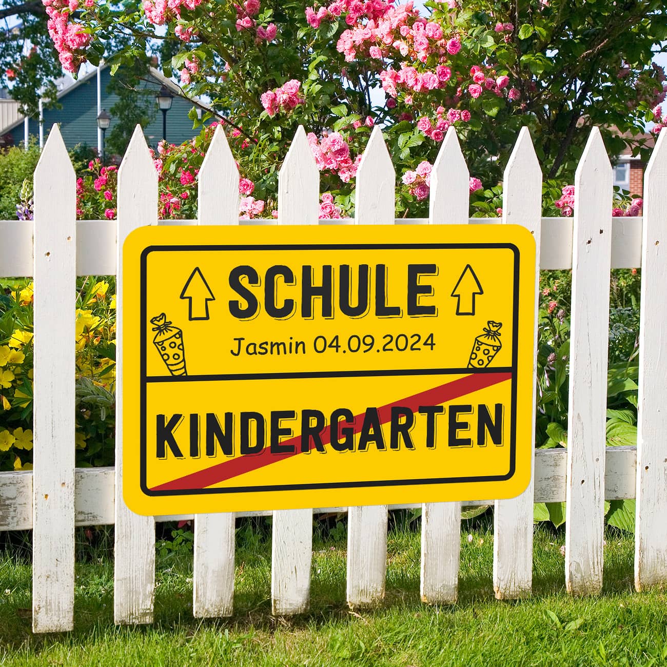 Ortsschild zur Einschulung mit Ihrem Wunschtext - 70 x 50 cm
