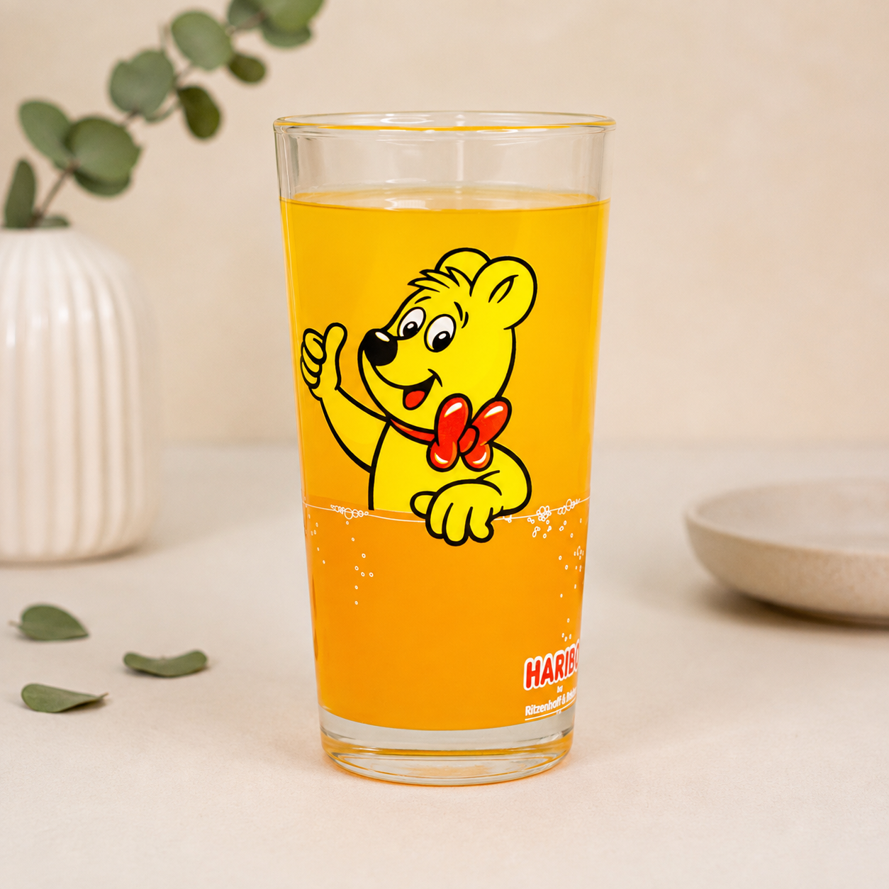 HARIBO Trinkglas Goldbär Motiv | 380 ml Glas in Orange oder Grün für Kinder, Erwachsene & Fans