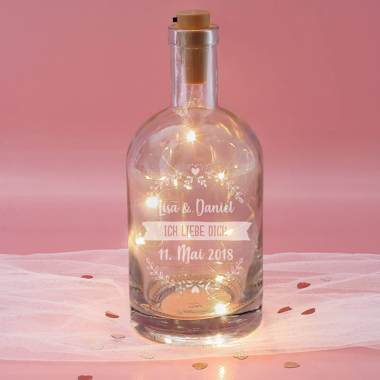 gravierte Karaffe mit LED-Beleuchtung zum Valentinstag
