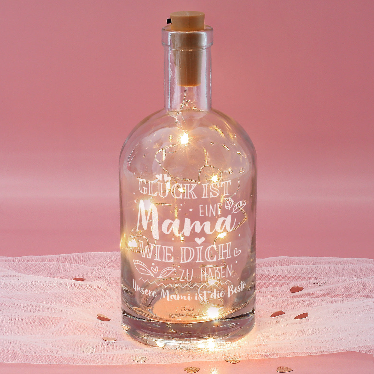 Karaffe mit Lichterkette für Mama - mit persönlicher Gravur