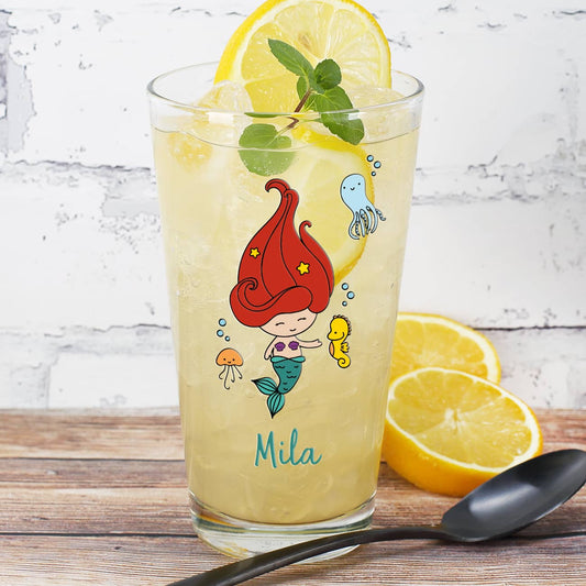 Bedrucktes Trinkglas mit Meerjungfrau und Name