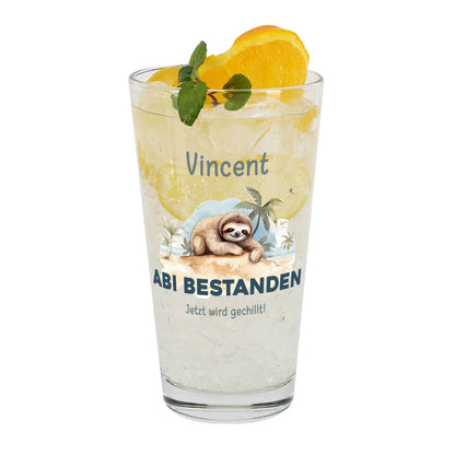 ABI & Schulabschluss - Glas mit Faultier-Motiv und Ihrem Text