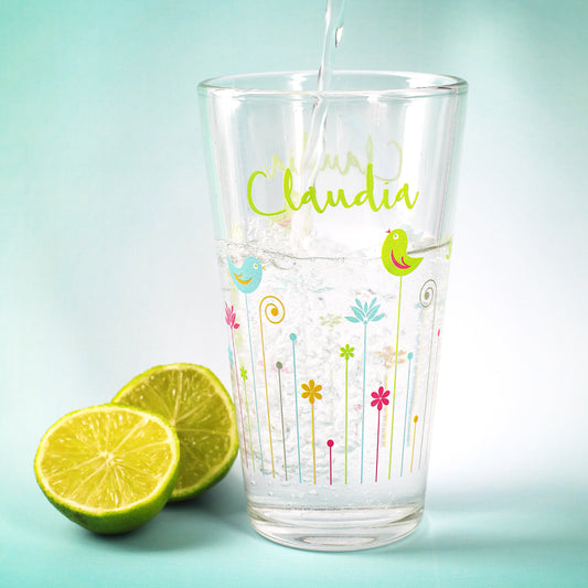 Bunt bedrucktes Trinkglas